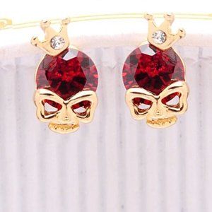 Ruby Red Skull & Crown Stud Earrings